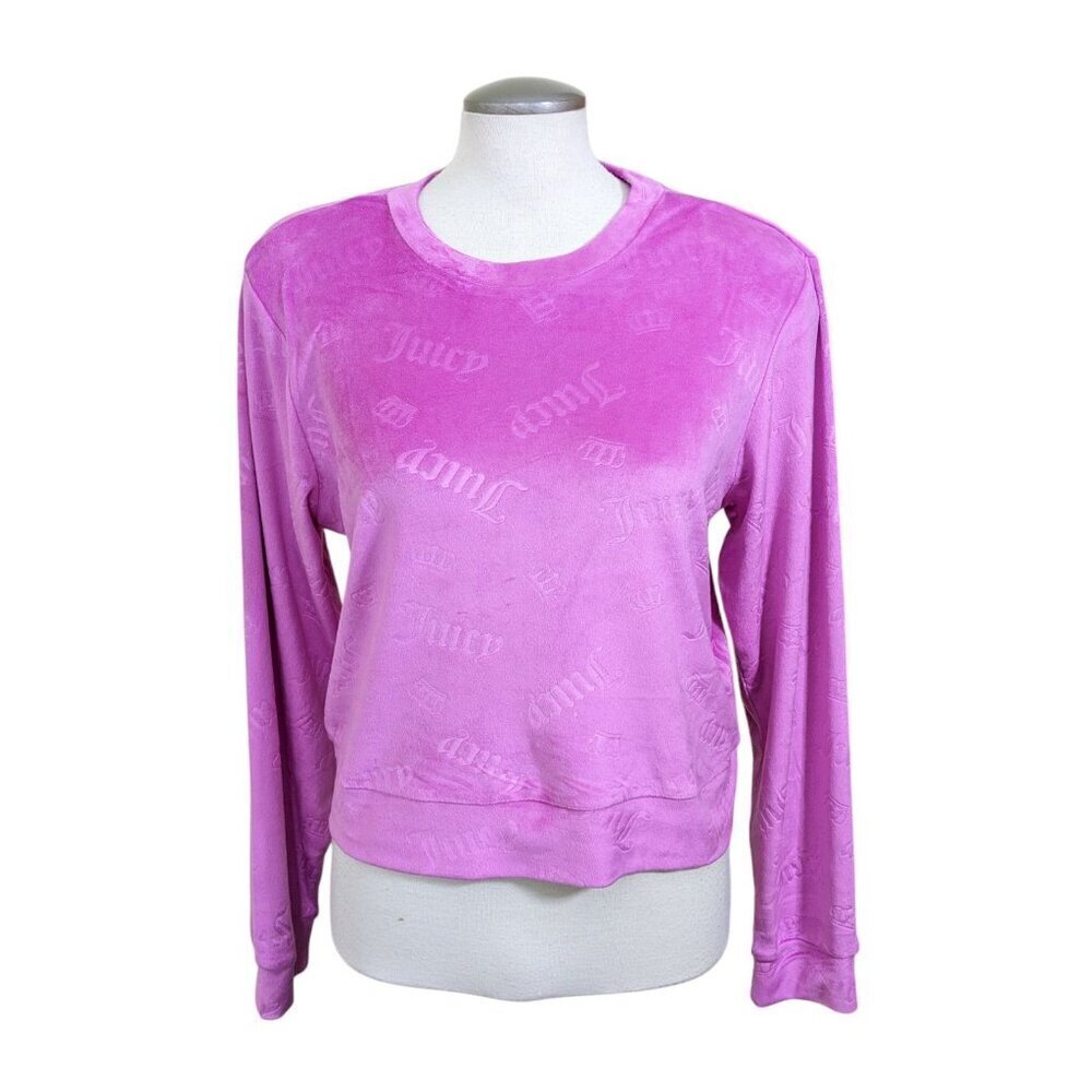 Juicy Couture Womens Loungewear Top Pink Velour Monogram Logo Retro Soft Large